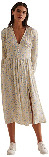 NA-KD Damen Midikleid mit Seitenschlitz Lässiges Kleid, Gelb, Blumen, 36 von NA-KD
