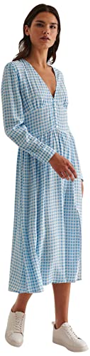 NA-KD Damen Midikleid mit Seitenschlitz Lässiges Kleid, blau kariert, 32 von NA-KD
