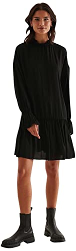 NA-KD Damen Minikleid mit Rüschendetail Lässiges Kleid, Schwarz, 36 von NA-KD