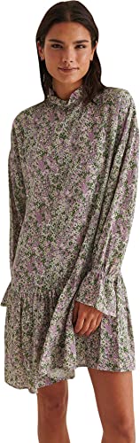 NA-KD Damen Minikleid mit Rüschendetail Lässiges Kleid, rosa Blume, 34 von NA-KD