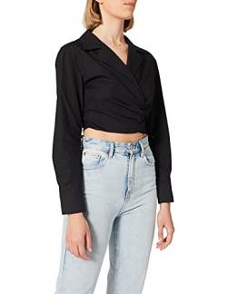 NA-KD Damen Overlap Cropped Shirt Hemd, Schwarz, 36 EU von NA-KD