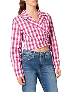 NA-KD Damen Overlap Cropped Shirt Hemd, pink kariert, 40 EU von NA-KD