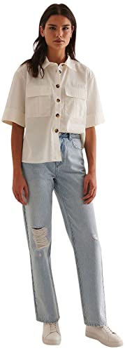 NA-KD Damen Oversized Pocket Shirt Hemd mit Button-Down-Kragen, Natur, 36 von NA-KD