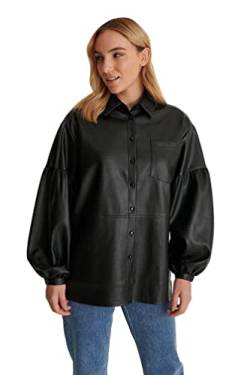 NA-KD Damen Oversized Puff Sleeve Pu Shirt Hemd, Schwarz, 36 EU von NA-KD