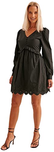 NA-KD Damen Puff Sleeve Anglaise Casual Dress, Black, EU 36 von NA-KD