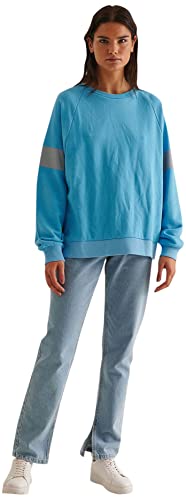 NA-KD Damen Pullover mit Streifendetail Sweatshirt, azurblau, XS von NA-KD