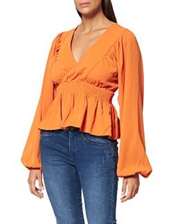 NA-KD Damen Smocked Waist Blouse Bluse, Orange, 36 EU von NA-KD