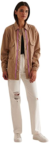NA-KD Damen Stripe Detail Jacket Leichte Baumwolljacke, Dunkelbeige, 36 von NA-KD