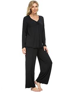 NACHILA Damen Bambus Pyjama Langarm Nachtwäsche Set Weich Pj Loungewear Hosen Set S-XXL, D-schwarz, M von NACHILA