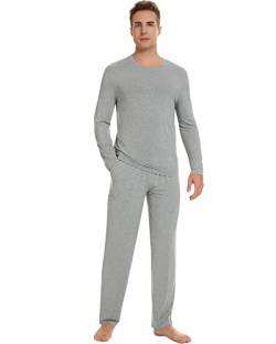 NACHILA Herren Bambus Pyjama Set Weiche Rundhalsausschnitt Nachtwäsche Langarm Pjs Lange Schlafhose mit Taschen S-XL, grau meliert, Large von NACHILA