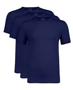 NACHILA Herren Bambus Rayon Unterhemden 3er-Pack Weich Bequem T-Shirts Atmungsaktiv Kurzarm T-Shirts S-XL, Rundhalsausschnitt; Marineblau/Marineblau/Marineblau, XL von NACHILA