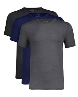 NACHILA Herren Bambus Rayon Unterhemden 3er-Pack Weich Bequem T-Shirts Atmungsaktiv Kurzarm T-Shirts S-XL, Rundhalsausschnitt-marineblau/schwarz/anthrazit meliert, XL von NACHILA