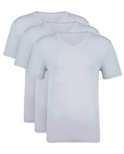 NACHILA Herren Bambus Rayon Unterhemden 3er-Pack Weich Bequem T-Shirts Atmungsaktiv Kurzarm T-Shirts S-XL, V-Ausschnitt, hellgrau/hellgrau/hellgrau, Klein von NACHILA