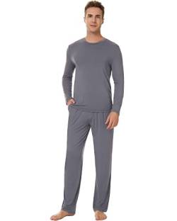 NACHILA Schlafanzug für Herren, Nachtwäsche, langärmelig, weiche Loungewear mit Schlafhose, Viskose aus Bambus, A-dark grey, X-Large von NACHILA