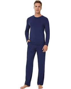 NACHILA Schlafanzug für Herren, Nachtwäsche, langärmelig, weiche Loungewear mit Schlafhose, Viskose aus Bambus, A-navy blau, Medium von NACHILA