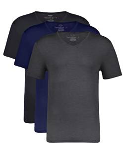 NACHILA T-Shirts für Herren, Viskose aus Bambus, 3er-Pack, kurzärmelig, Unterhemden, Rundhalsausschnitt, bequemes T-Shirt, B-Navy Blue/Black/Charcoal Heather, L von NACHILA