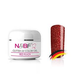 N&BF Glitter Gel 5ml mittelviskos | Glittergel Plaza Red | Made in Germany | Glitzer UV LED Farbgel Rot | Nagelgel säurefrei selbstglättend von NAILS FACTORY