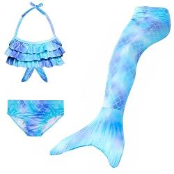 NAITOKE 3 TLG Mädchen Meerjungfrau Bikini Set,Halfter Tops Shorts Mermaid Tails zum Schwimmen,Cosplay Prinzessin Badeanzug,ohne Monoflosse,AAAA,120 von NAITOKE