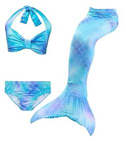 NAITOKE 3 TLG Mädchen Meerjungfrau Bikini Set,Halfter Tops Shorts Mermaid Tails zum Schwimmen,Cosplay Prinzessin Badeanzug,ohne Monoflosse,AAAC,150 von NAITOKE