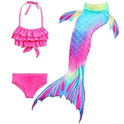 NAITOKE 3 TLG Mädchen Meerjungfrau Bikini Set,Halfter Tops Shorts Mermaid Tails zum Schwimmen,Cosplay Prinzessin Badeanzug,ohne Monoflosse,AAAE,130 von NAITOKE