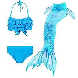 NAITOKE 3 TLG Mädchen Meerjungfrau Bikini Set,Halfter Tops Shorts Mermaid Tails zum Schwimmen,Cosplay Prinzessin Badeanzug,ohne Monoflosse,AAAF,150 von NAITOKE