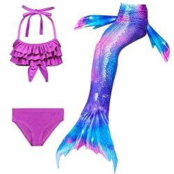 NAITOKE 3 TLG Mädchen Meerjungfrau Bikini Set,Halfter Tops Shorts Mermaid Tails zum Schwimmen,Cosplay Prinzessin Badeanzug,ohne Monoflosse,AAAG,140 von NAITOKE