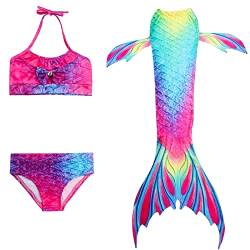 NAITOKE 3 TLG Mädchen Meerjungfrau Bikini Set,Halfter Tops Shorts Mermaid Tails zum Schwimmen,Cosplay Prinzessin Badeanzug,ohne Monoflosse,AAAH,130 von NAITOKE