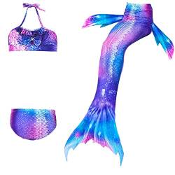 NAITOKE 3 TLG Mädchen Meerjungfrau Bikini Set,Halfter Tops Shorts Mermaid Tails zum Schwimmen,Cosplay Prinzessin Badeanzug,ohne Monoflosse,AAAJ,130 von NAITOKE