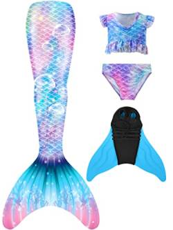 NAITOKE Meerjungfrauenflosse Mädchen mit Monoflosse Mermaid Tail Badeanzug zum Schwimmen,PLMAK,140 von NAITOKE