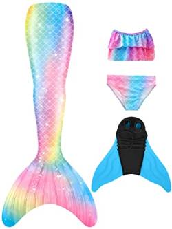 NAITOKE Meerjungfrauenflosse Mädchen mit Monoflosse Mermaid Tail Badeanzug zum Schwimmen,PLMJ,140 von NAITOKE