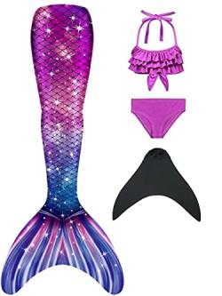 NAITOKE Meerjungfrauenflosse Mädchen mit Monoflosse Mermaid Tail Badeanzug zum Schwimmen,PLMN,120 von NAITOKE