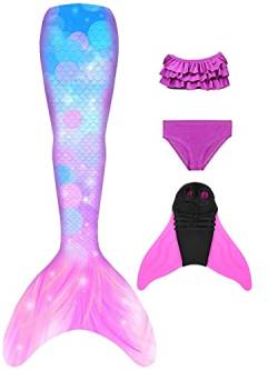 NAITOKE Meerjungfrauenflosse Mädchen mit Monoflosse Mermaid Tail Badeanzug zum Schwimmen,PLMQ,150 von NAITOKE