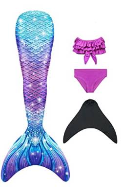 NAITOKE Meerjungfrauenflosse Mädchen mit Monoflosse Mermaid Tail Badeanzug zum Schwimmen,PLMY,140 von NAITOKE