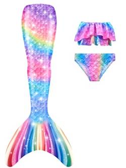 NAITOKE Meerjungfrauenschwanz mit Bikini für Mädchen,3pc，ohne Monoflosse,CLTYK,130 von NAITOKE