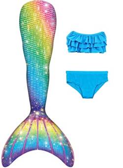 NAITOKE Meerjungfrauenschwanz mit Bikini für Mädchen,3pc，ohne Monoflosse,XSXSS,150 von NAITOKE