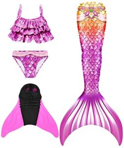 NAITOKE Meerjungfrauenschwanz mit Flosse für Mädchen Meerjungfrau mit Mermaid Tail Badeanzug,BBDMH,110 von NAITOKE