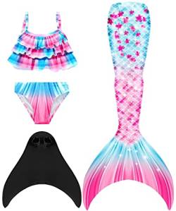 NAITOKE Meerjungfrauenschwanz mit Flosse für Mädchen Meerjungfrau mit Mermaid Tail Badeanzug,BBDMJ,130 von NAITOKE
