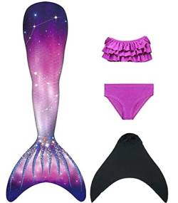 NAITOKE meerjungfrauenflosse mädchen Badeanzug - Meerjungfrau Flosse Bademode mit Bikini Set und Monoflosse Mermaid Tail, 4 Stück Set, XQSAAC,150 von NAITOKE