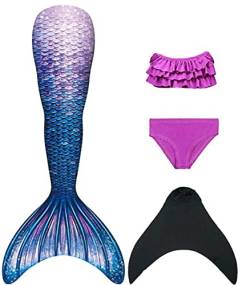 NAITOKE meerjungfrauenflosse mädchen Badeanzug - Meerjungfrau Flosse Bademode mit Bikini Set und Monoflosse Mermaid Tail, 4 Stück Set,IJNZ,150 von NAITOKE