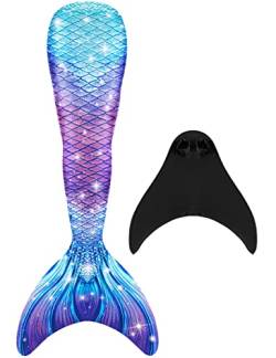 NAITOKE meerjungfrauenflosse mädchen Badeanzug - Meerjungfrau Flosse Bademode mit Bikini Set und Monoflosse Mermaid Tail, 4 Stück Set,MBHDJCAB,160 von NAITOKE