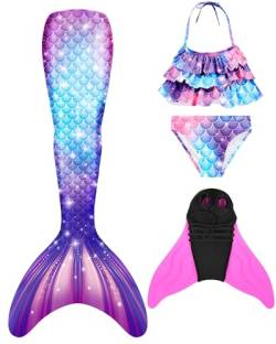 NAITOKE meerjungfrauenflosse mädchen Badeanzug - Meerjungfrau Flosse Bademode mit Bikini Set und Monoflosse Mermaid Tail, 4 Stück Set,XQhxP,110 von NAITOKE