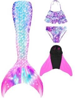 NAITOKE meerjungfrauenflosse mädchen Badeanzug - Meerjungfrau Flosse Bademode mit Bikini Set und Monoflosse Mermaid Tail, 4 Stück Set,Xqhxs,150 von NAITOKE