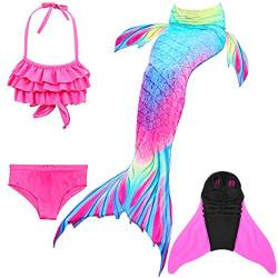 NAITOKE meerjungfrauenflosse mädchen Badeanzug - Meerjungfrau Flosse Bademode mit Bikini Set und Monoflosse Mermaid Tail, 4 Stück Set von NAITOKE