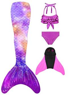 NAITOKE meerjungfrauenflosse mädchen Badeanzug - Meerjungfrau Flosse Bademode mit Bikini Set und Monoflosse Mermaid Tail, 4 Stück Set von NAITOKE