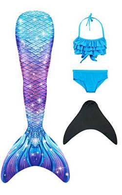 NAITOKE meerjungfrauenflosse mädchen Badeanzug - Meerjungfrau Flosse Bademode mit Bikini Set und Monoflosse Mermaid Tail, 4 Stück Set von NAITOKE