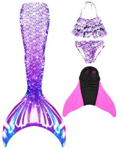 NAITOKE meerjungfrauenflosse mädchen Badeanzug - Meerjungfrau Flosse Bademode mit Bikini Set und Monoflosse Mermaid Tail, 4 Stück Set von NAITOKE