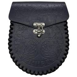 Mittelalterliche Taille Pack Vintage Handarbeit Gürteltasche Gürteltasche Gürteltasche Mittelalter Beutel Nordic Geprägte Tasche, Black Wolf von NAIXUE