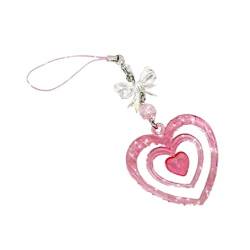 NAIXUE Sweet Girl Phone Pendant Cool Y2K Pink Silver Charm Women Tie Heart Korea Handmade DIY Keychain Accessories Handykette Charm y2k ästhetisches Lanyard Pink Phone Strap Phone Pendant von NAIXUE