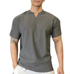Herren-Kurzarmshirt mit V-Ausschnitt, lockeres Muskel-Pullover-T-Shirt mit V-Ausschnitt, Slim-Fit-Sport-Baumwoll-T-Shirt mit V-Ausschnitt für Herren (XX-Large,Gray) von NAKEAH