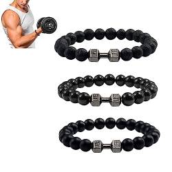 NAKEAH Gymheads Armband, Hantel-Armband für Männer und Frauen, Naturstein-Hantel-Perlen-Armband-Set (J) von NAKEAH